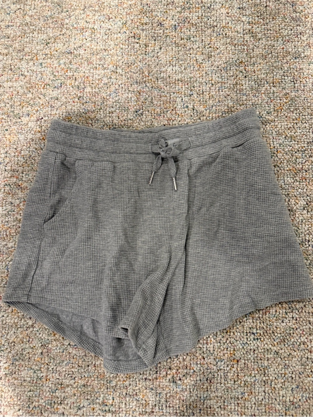 Women's Gray Waffle-Knit Athletic Shorts with Drawstring